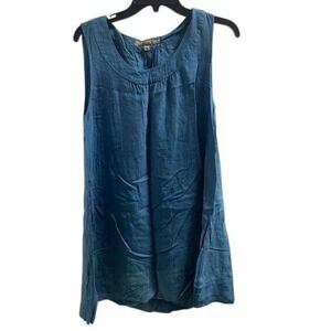 Flax Blue Linen Blend Sleeveless Tank Top Women's SMALL